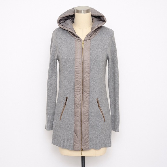 Sweaters - Oliver by Esst Gray Hooded Knit Cardigan Quilted Trim Zip Up Jacket Small Anthro
